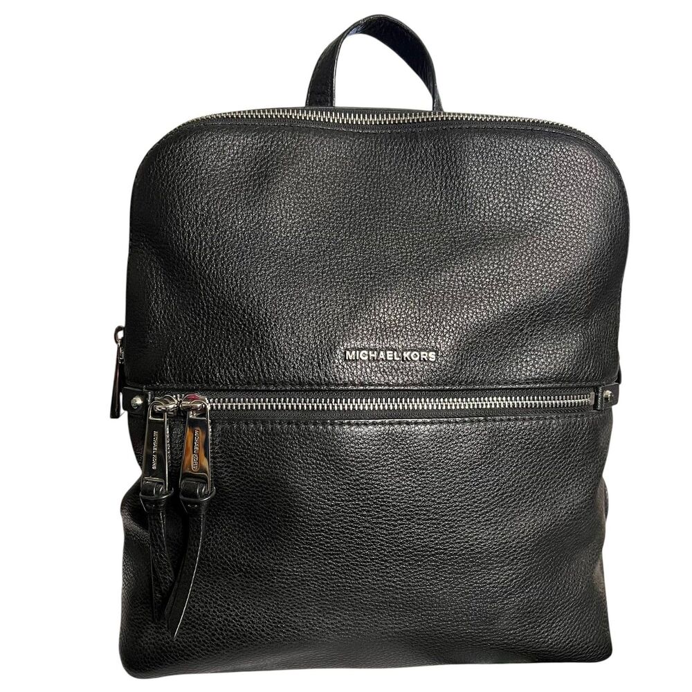 Michael Kors Backpack Women's Large Black Leather Zip Front Pocket Adjustable